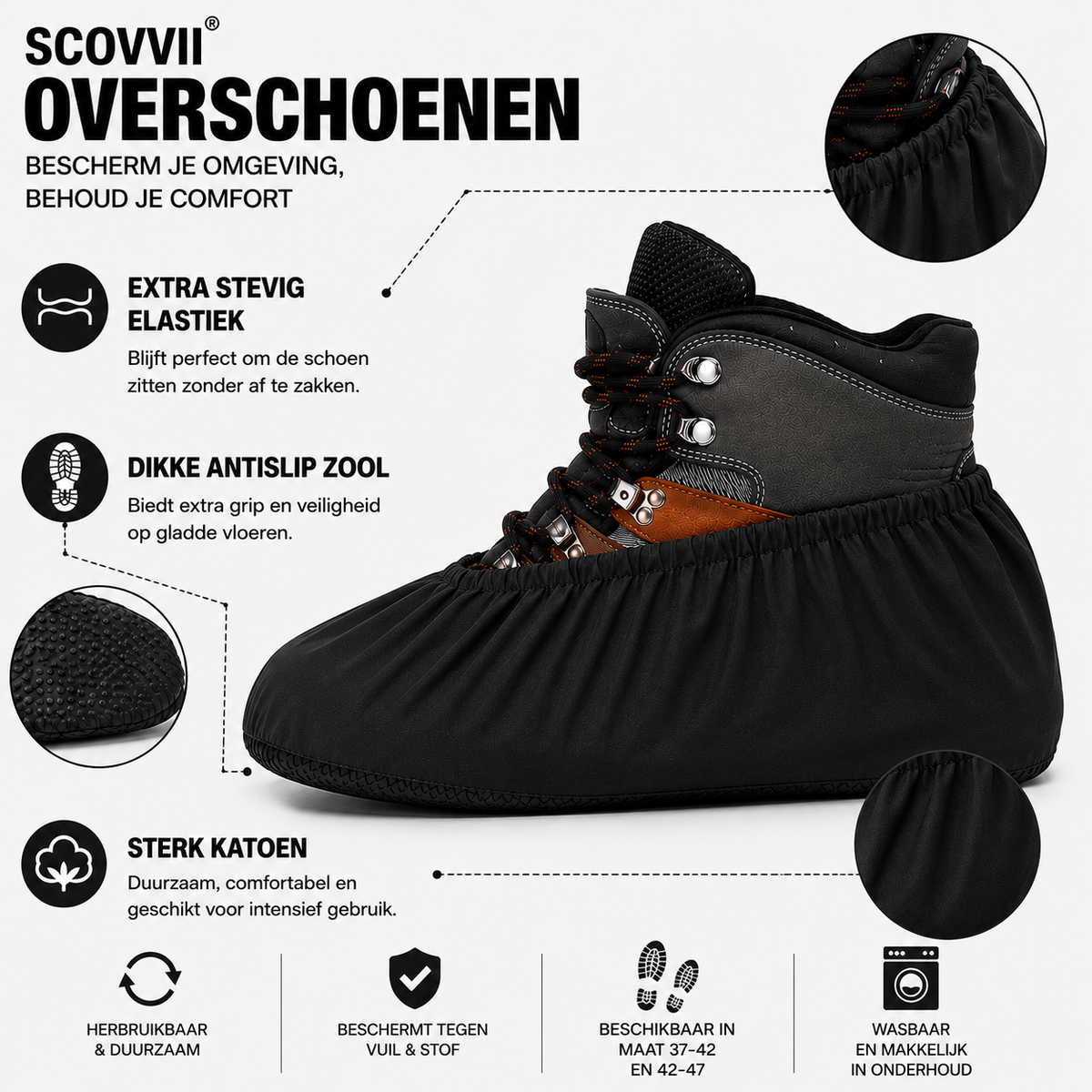 Scovvii Premium Überschuhe | Schwarz | Robust | Rutschfest | Überschuhe